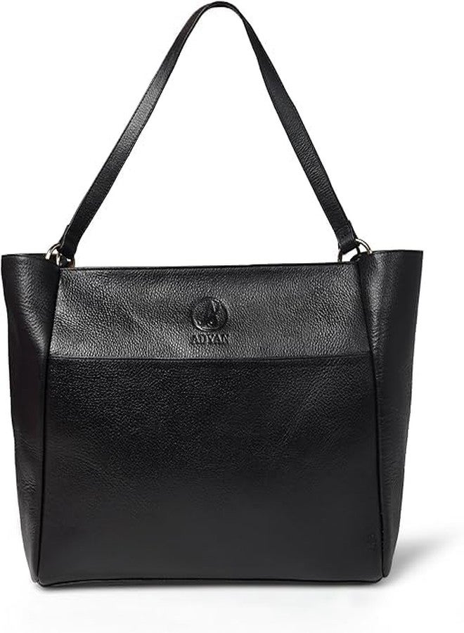 ADYAN Genuine Leather Tote Bag for Women 14.5'' Large Shoulder Handbags and Purse for Work Office Travel and Shopping (14.5'' x 12'' x 4'', Black) - Image 1